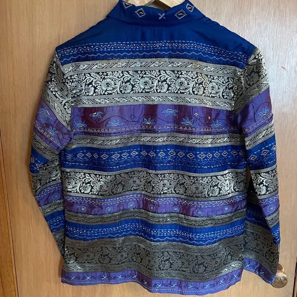 Chicos Vtg 100% Silk Beaded Floral Embroidered Collared Shacket Size 0/M - Picture 8 of 8